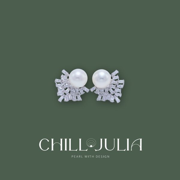 SALOME Natural Pearl Earrings — 925 Sterling Silver, Natural Freshwater Pearl & Zircon, Elegant Designer Jewelry, Luxury Pearl Studs