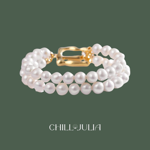 “Luminous Embrace” Natural Pearl & Gold Plated Bracelet