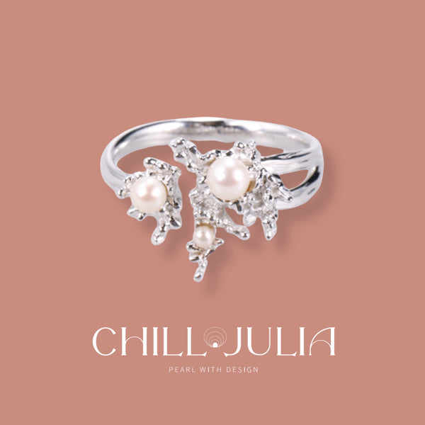 CEDAR RING—Natural Pearl Ring in Sterling Silver – Zircon Detail, Winter Collection Silver Ring, Elegant Everyday Jewelry, Christmas Gift