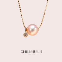 Aurora Akoya Pearl Necklace – 18K Gold Plated Sterling Silver with Genuine Diamond Accent | Perfectly Round Saltwater Pearl | 3-in-1 Versatile Design