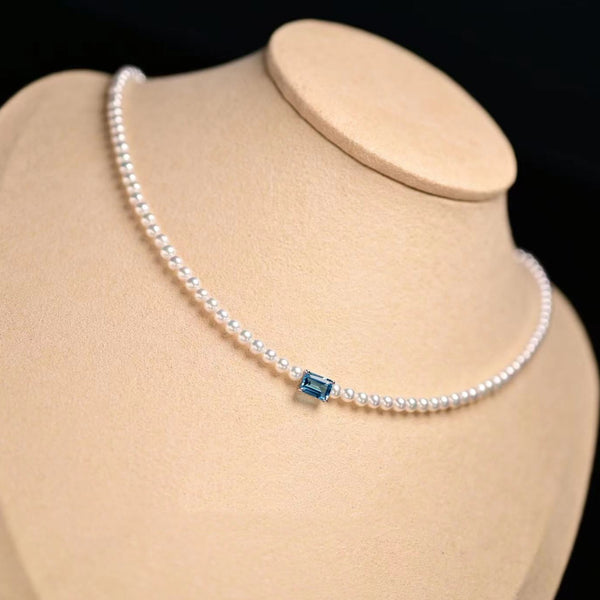 "Lagoon Charm" Natural Pearl & Topaz Necklace