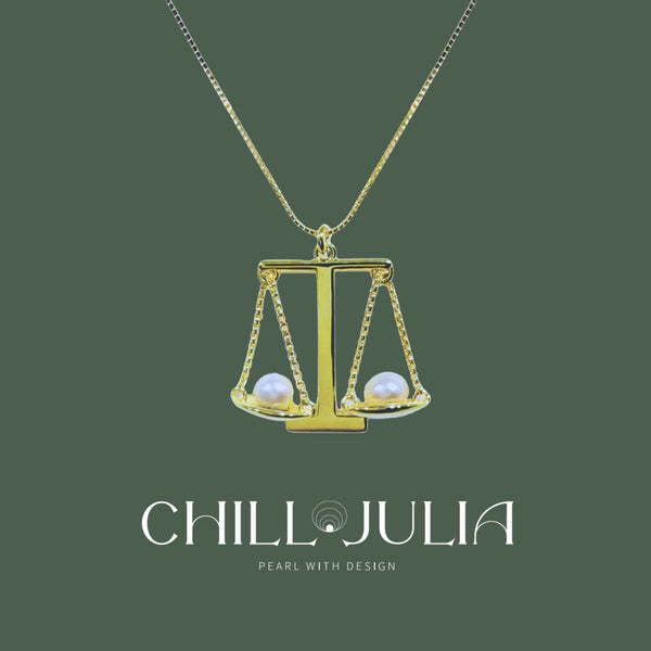 "LIBRA" Designer Natural Pearl Pendant with 18K Gold Plating on 925 Sterling Silver Necklace, Stylish Pearl Jewelry, Birthday Gift for Lawyer, Zodiac Libra.